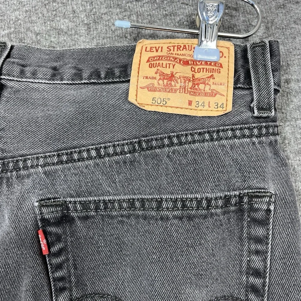 Vintage Y2K Levis 505 Jeans Mens 34x34‎ Black Straight Faded distressed